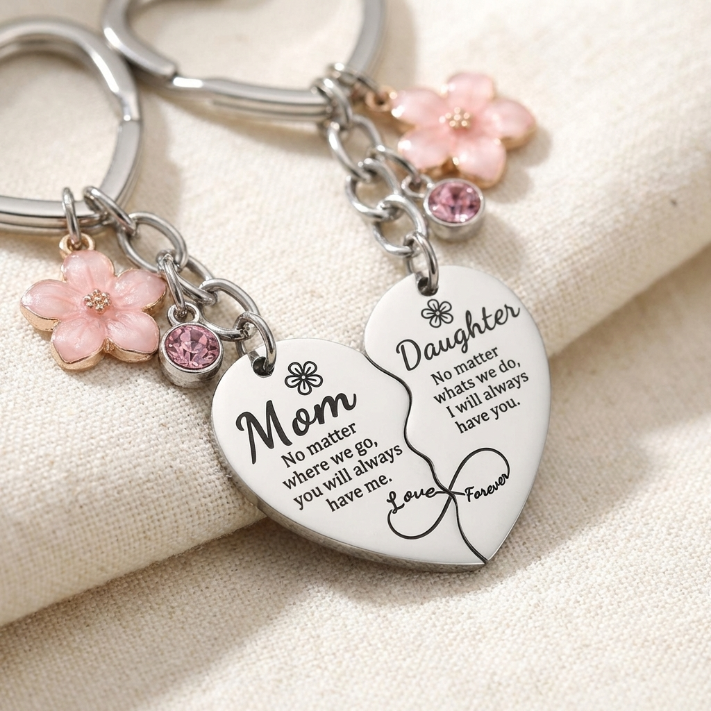 Mom & Daughter Matching Heart Keychain Set